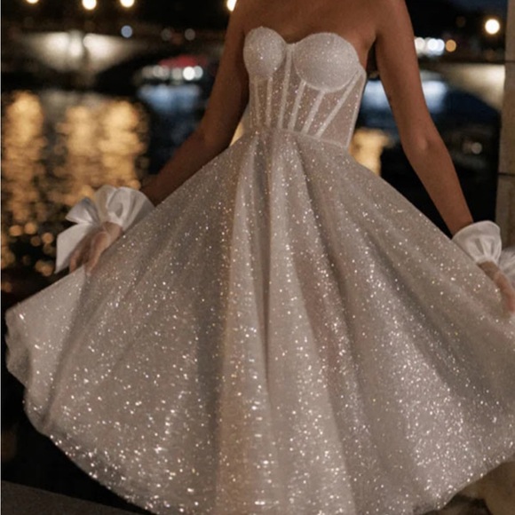 Glitter Tulle White Strapless Dress - Picture 1 of 5